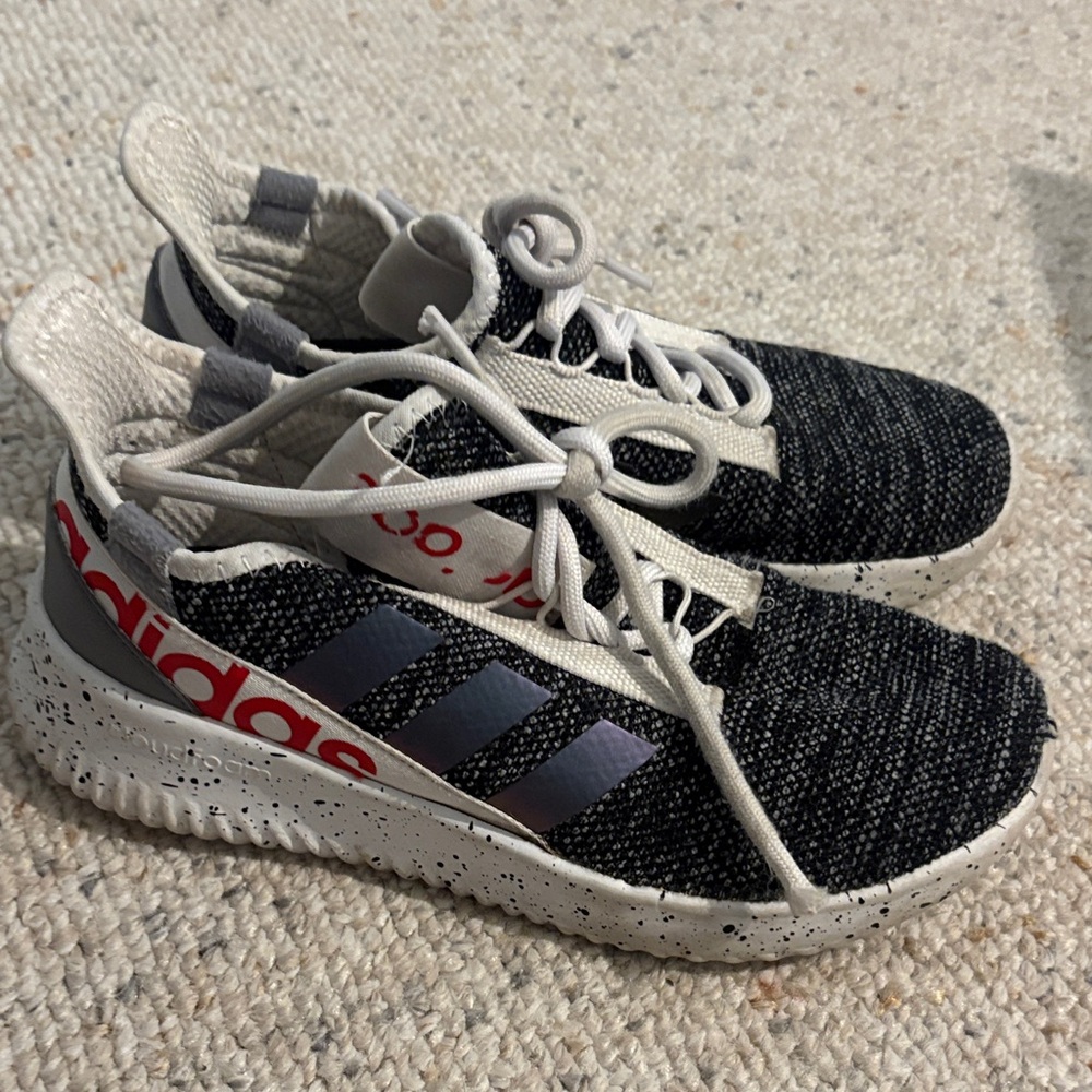 adidas Kids Black & White Knit Sneaker with Red Logo